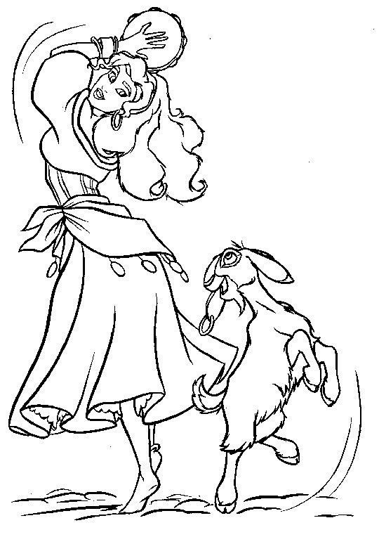 coloriage esmeralda danse avec sa chevre
